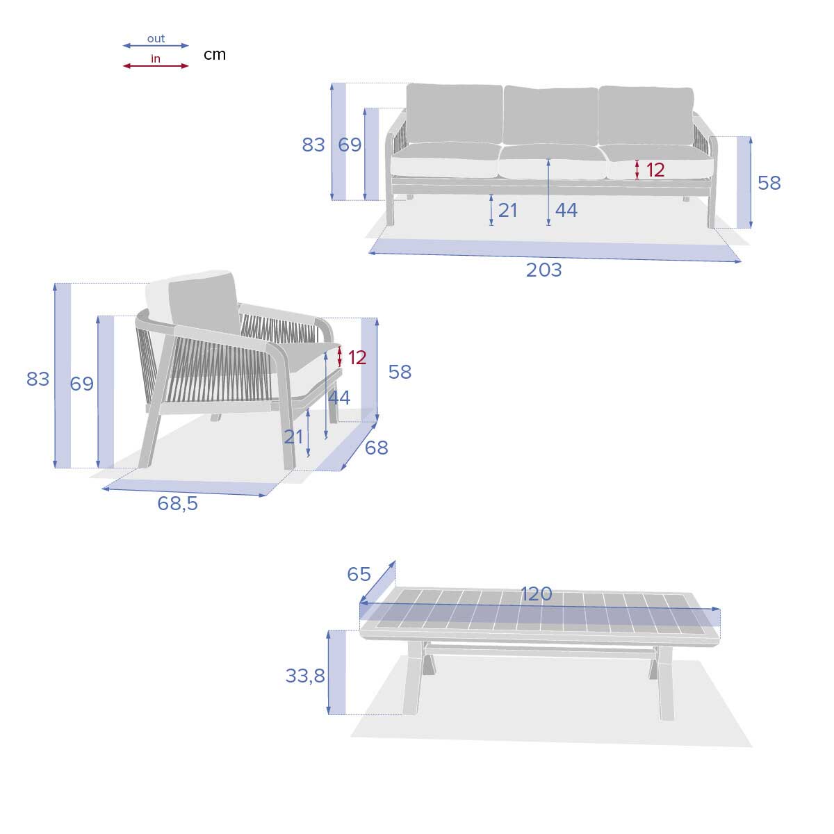 Conjunto de jardim PAPOUASIE taupe em madeira acácia,  Conjunto de jardim PAPOUASIE taupe em madeira acácia
