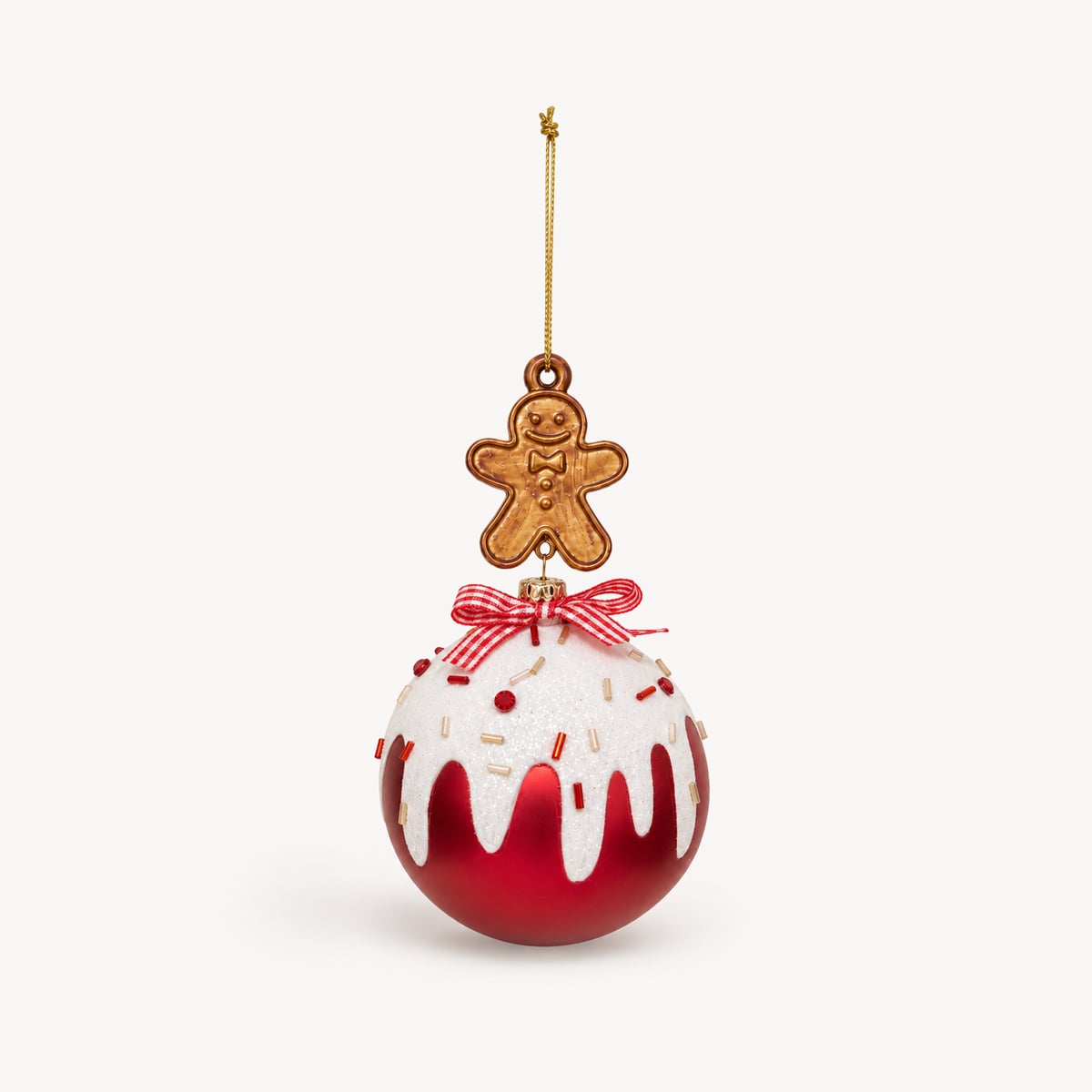 Bola de natal efeito glace e bolacha de gengibre  8cm