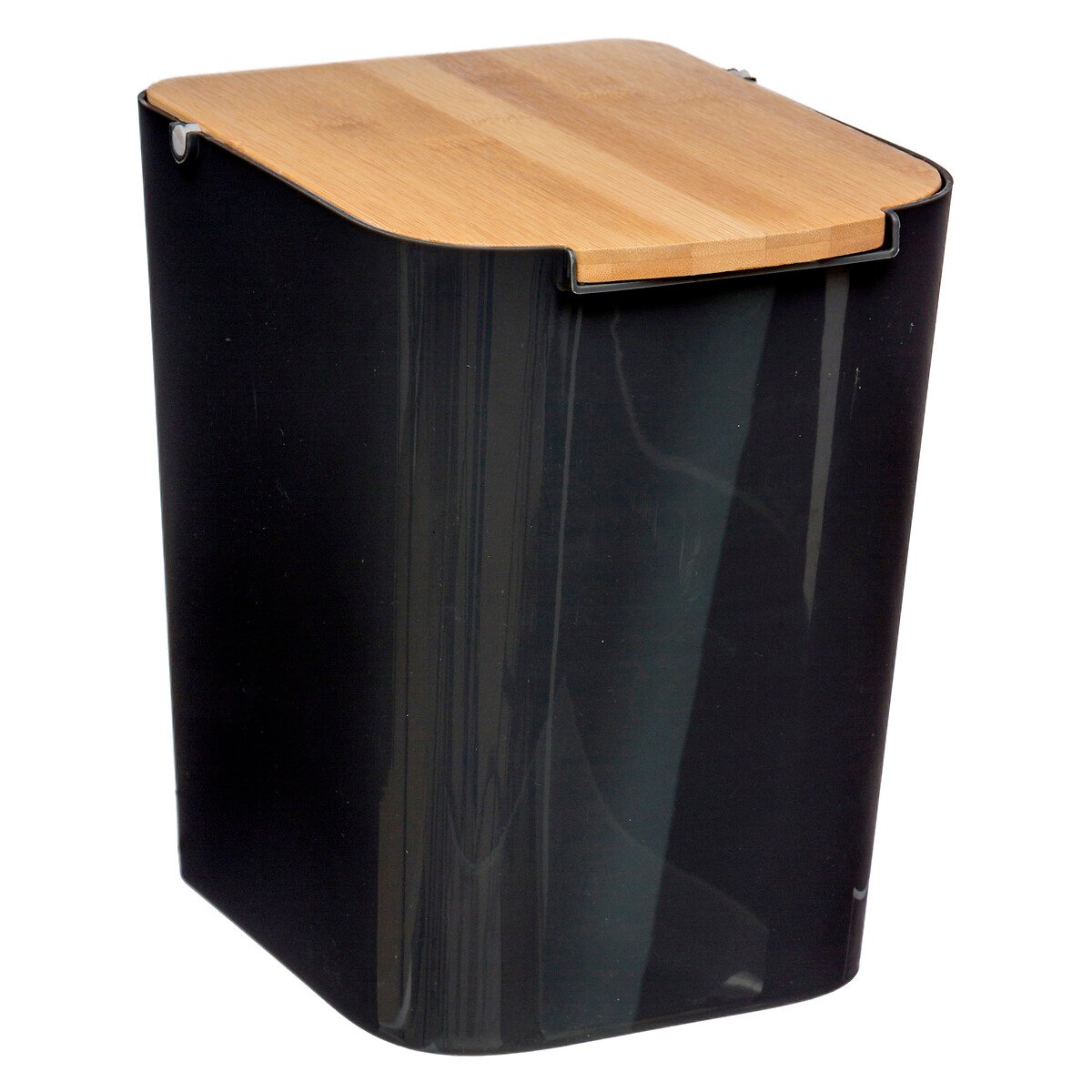 Balde wc BALTIK preto com tampa em bambu 5l,  Balde wc BALTIK preto com tampa em bambu 5l