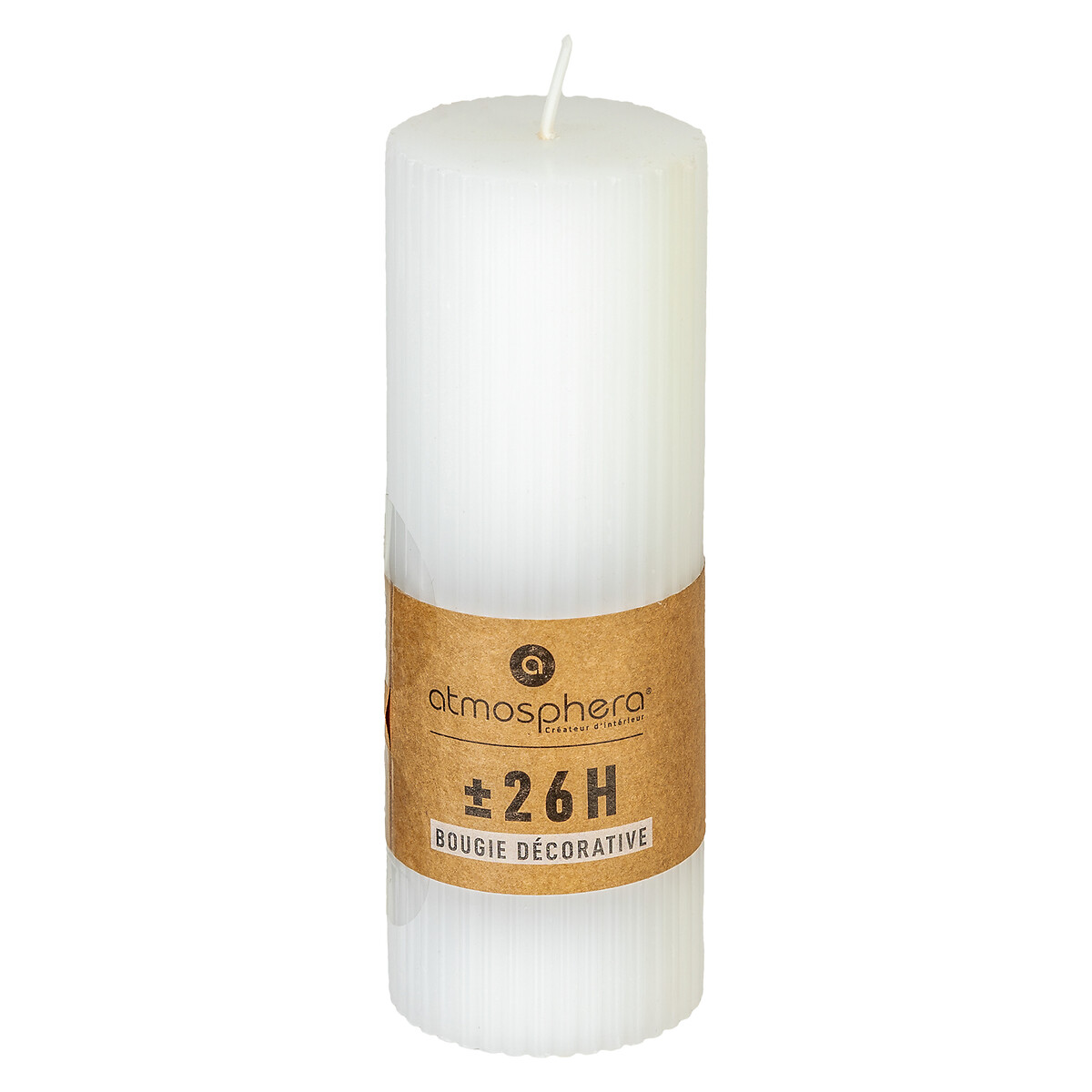 Vela PILAR demi estriada branca 14cm