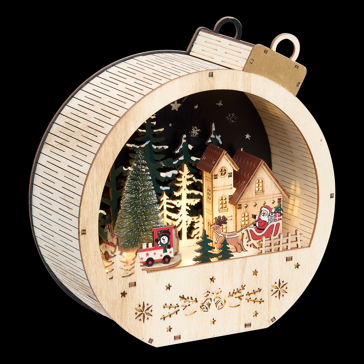 Cen&aacute;rio figura bola de natal com pai natal 21x9x22cm