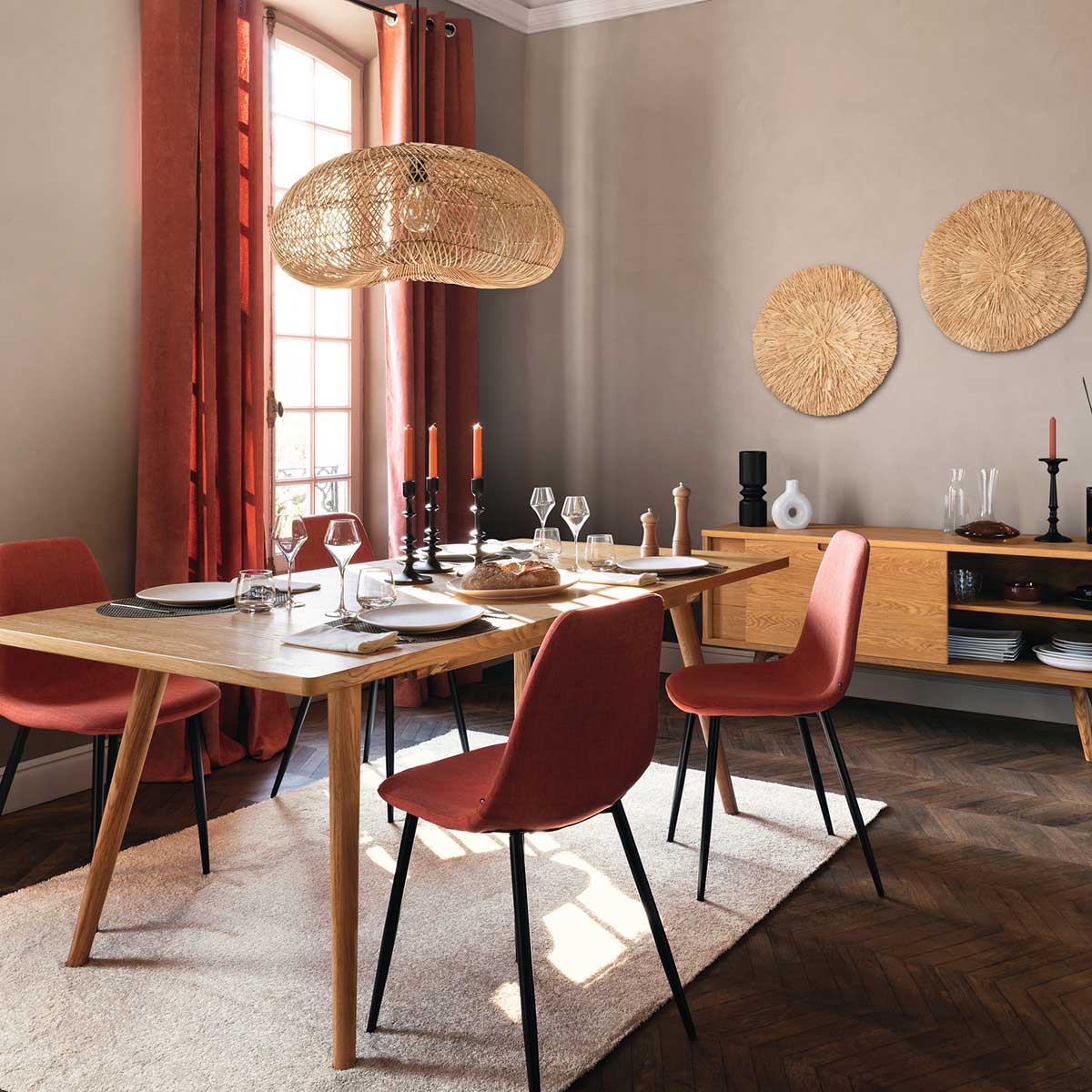 Candeeiro de teto JENY bege em rattan 68cm