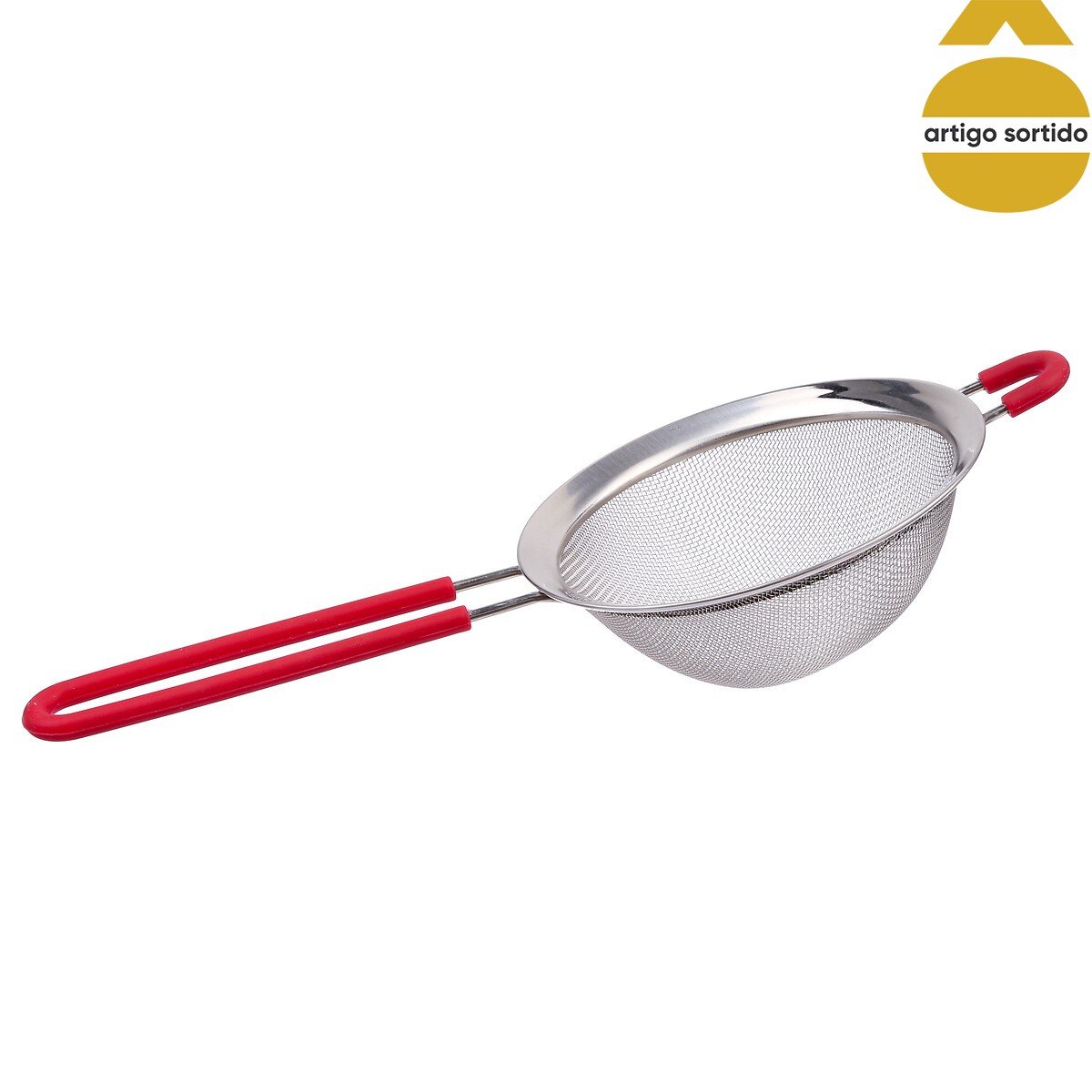 Coador em inox com cabo silicone 14cm,  Coador em inox com cabo silicone 14cm