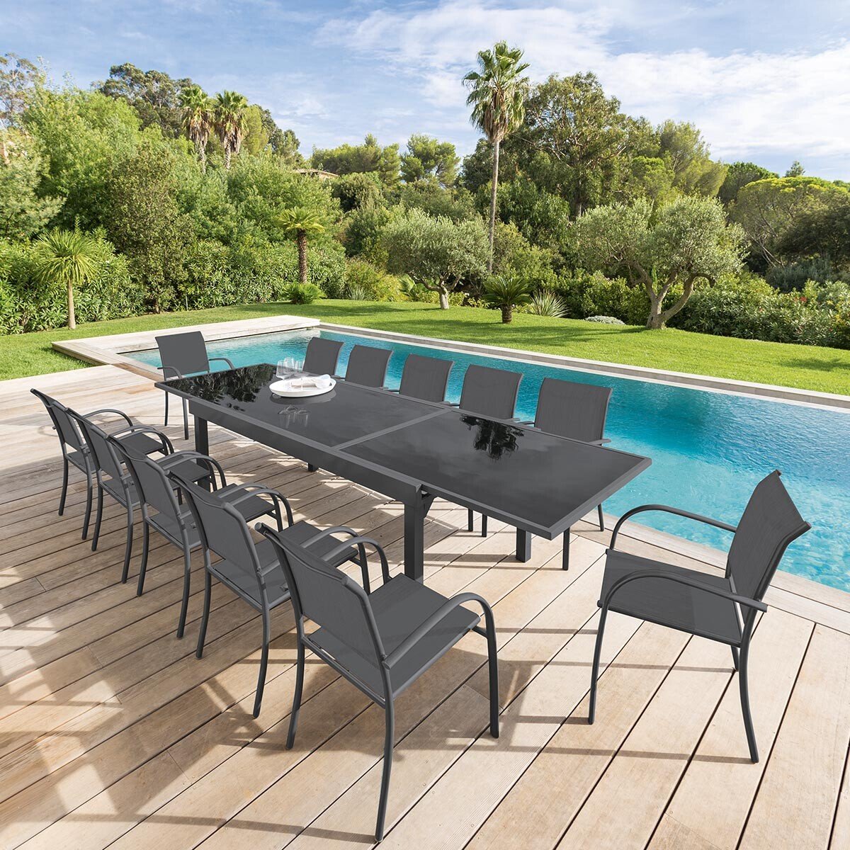 Mesa extens&iacute;vel PIAZZA cinza graphite 135-270cm