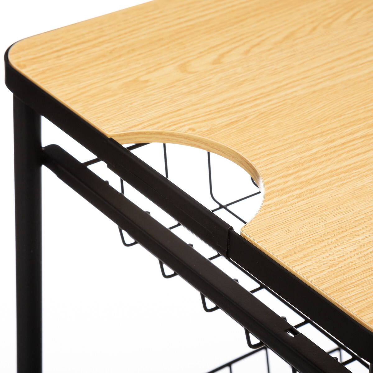 Móvel de apoio com 2 cestos e tabuleiro amovível em bambu