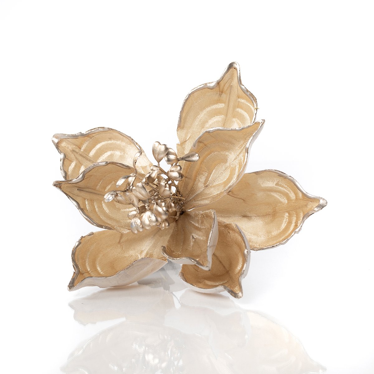 Flor magnólia dourada com mola 20cm,  Flor magnólia dourada com mola 20cm