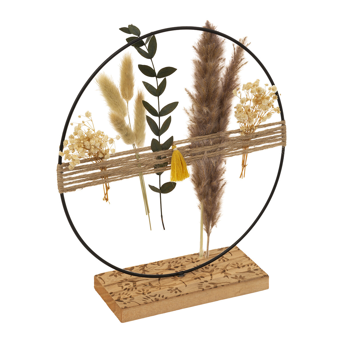 Coroa de flores secas CARAVANE com suporte em madeira