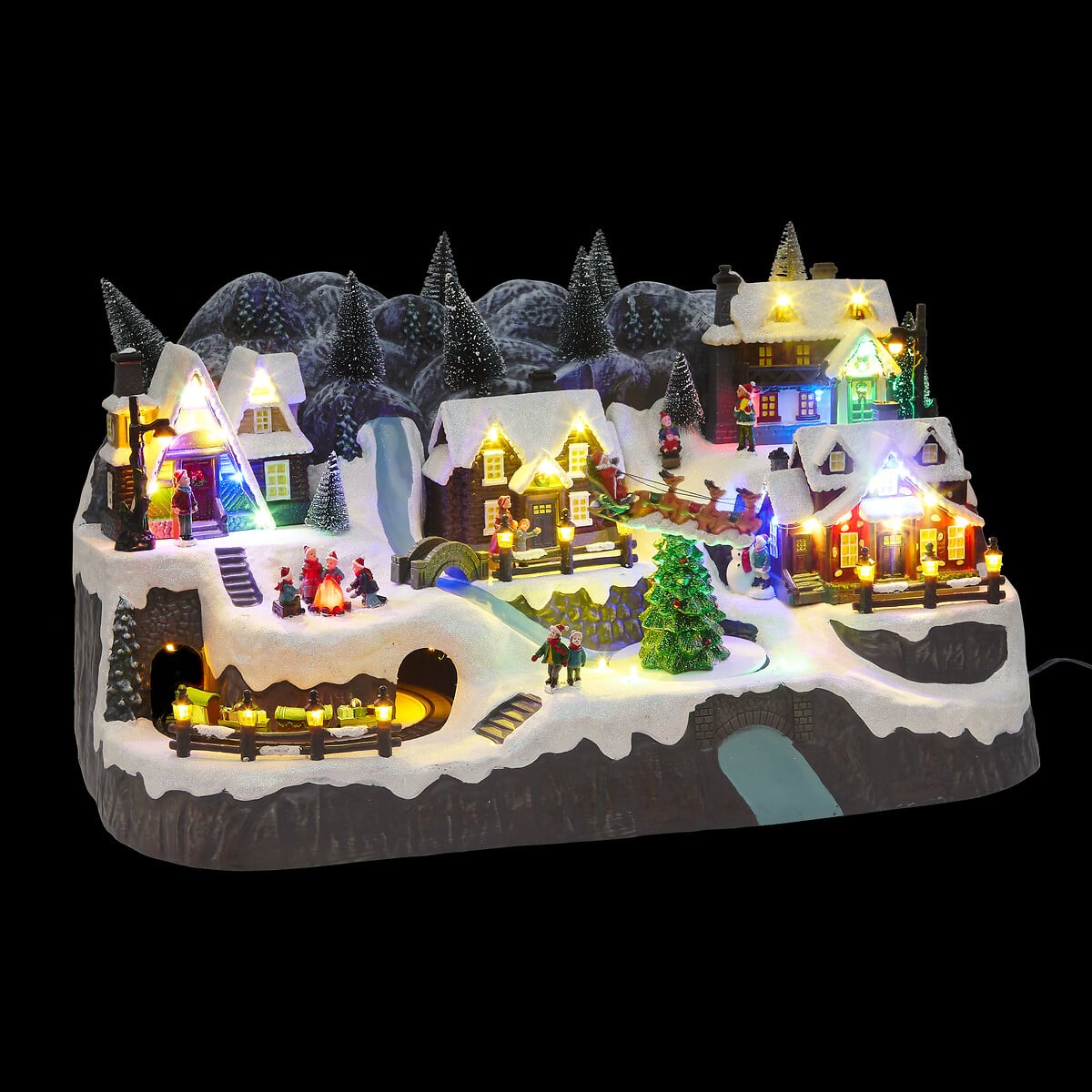 Aldeia montanha de neve com comboio 59x35x32cm