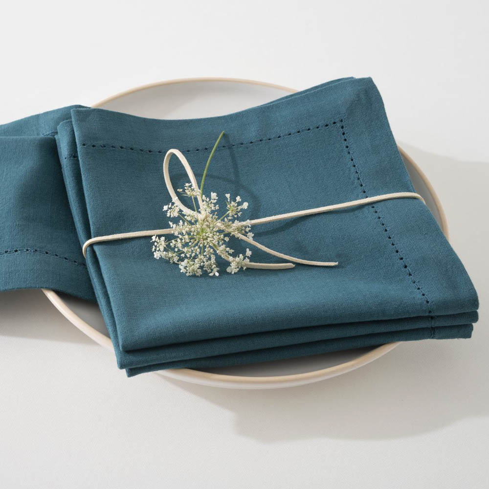 Conjunto de 4 guardanapos CHAMBRAY verde esmeralda em algod&atilde;o