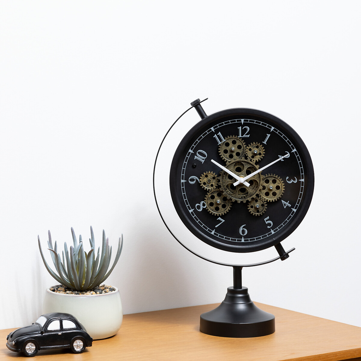 Rel&oacute;gio de mesa preto em metal