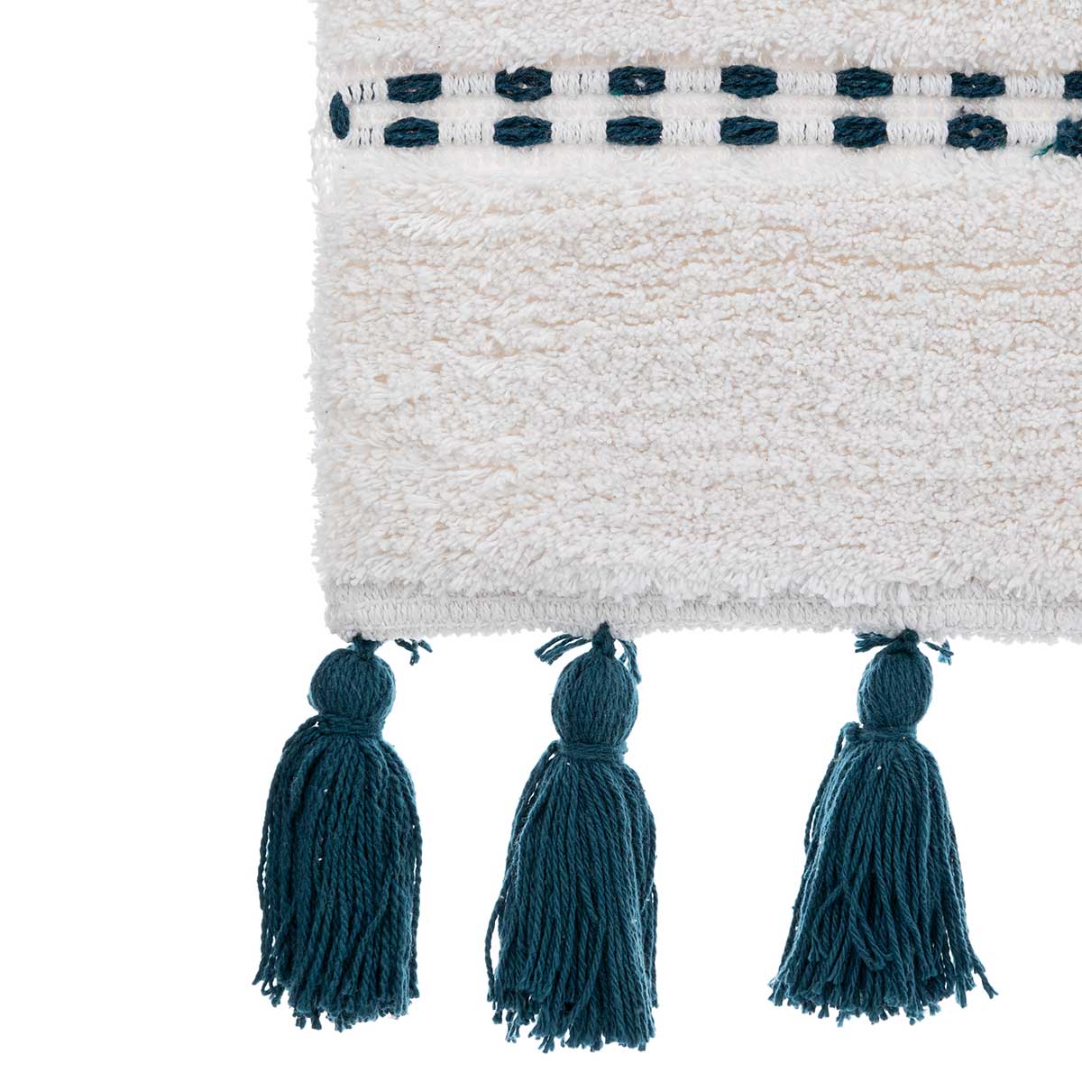 Tapete wc SOLAR azul petróleo com pompons 50x75cm