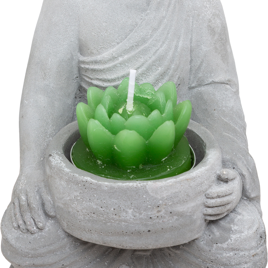 Castiçal buda em cimento com vela
