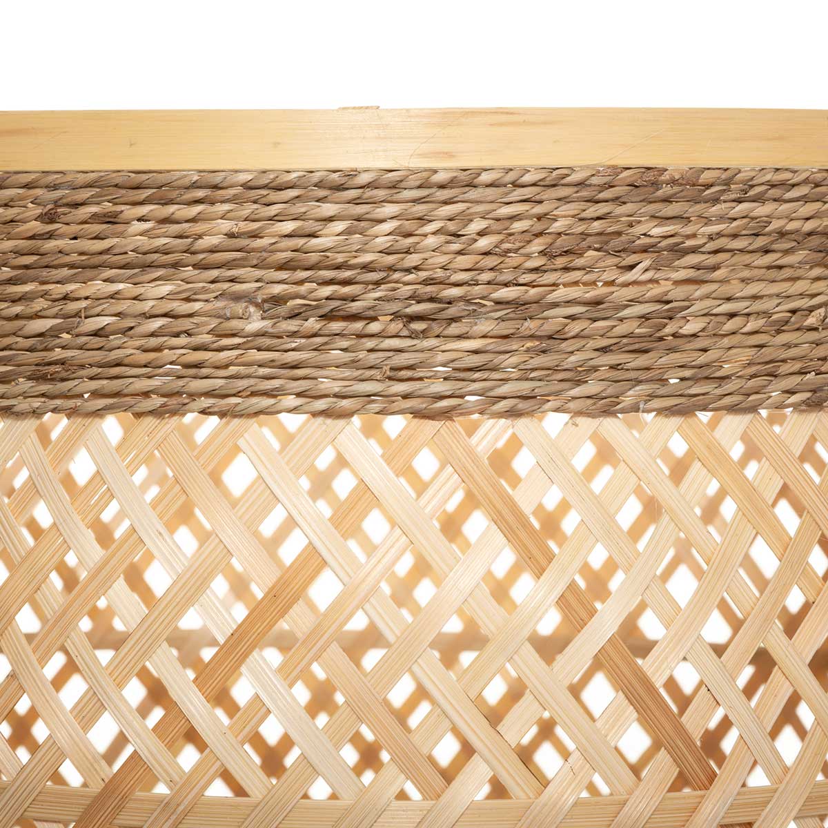 Cesto Redondo Bege Em Bambu 30x34cm