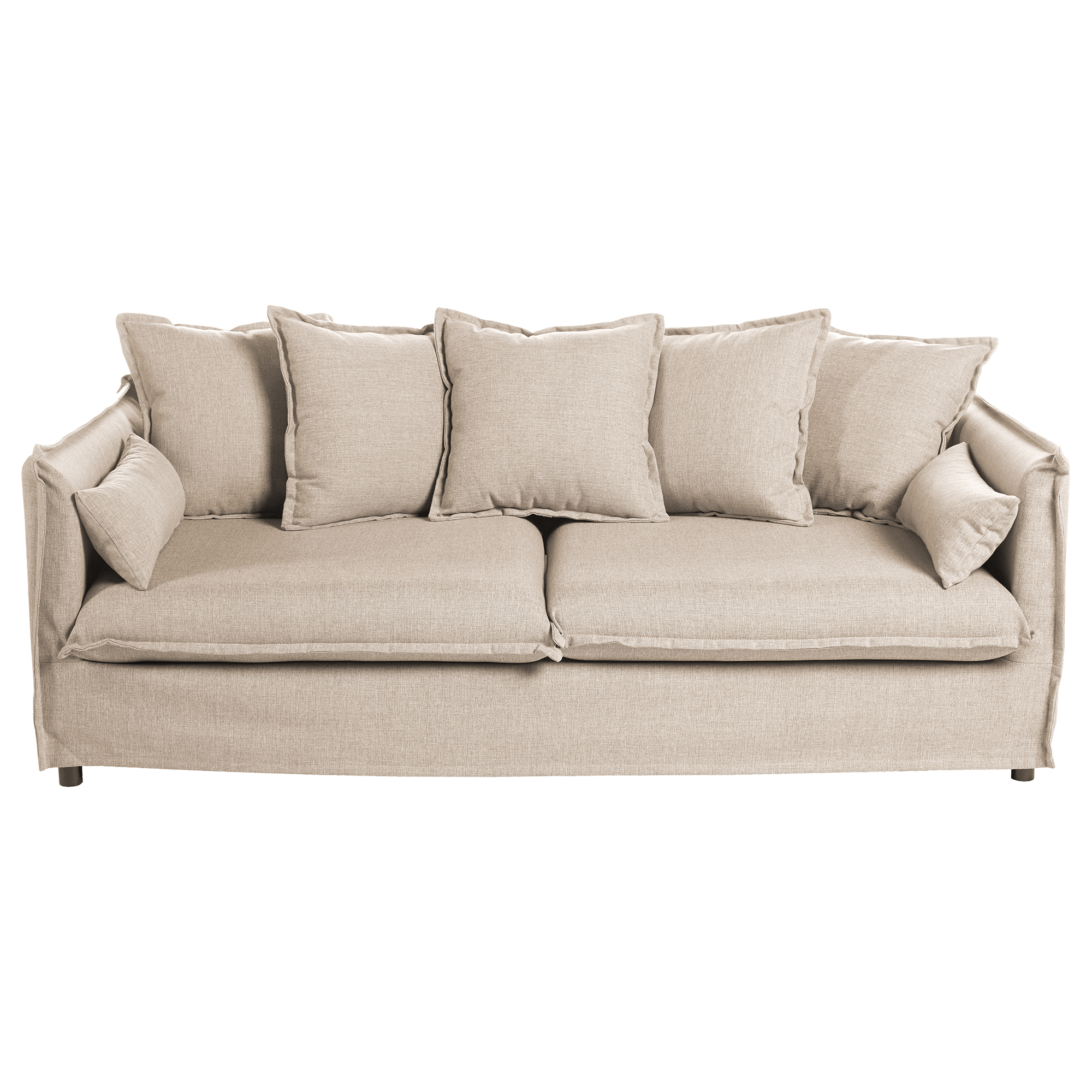 Sof&aacute; Bege Em Linho E P&eacute;s Em Faia Odilon