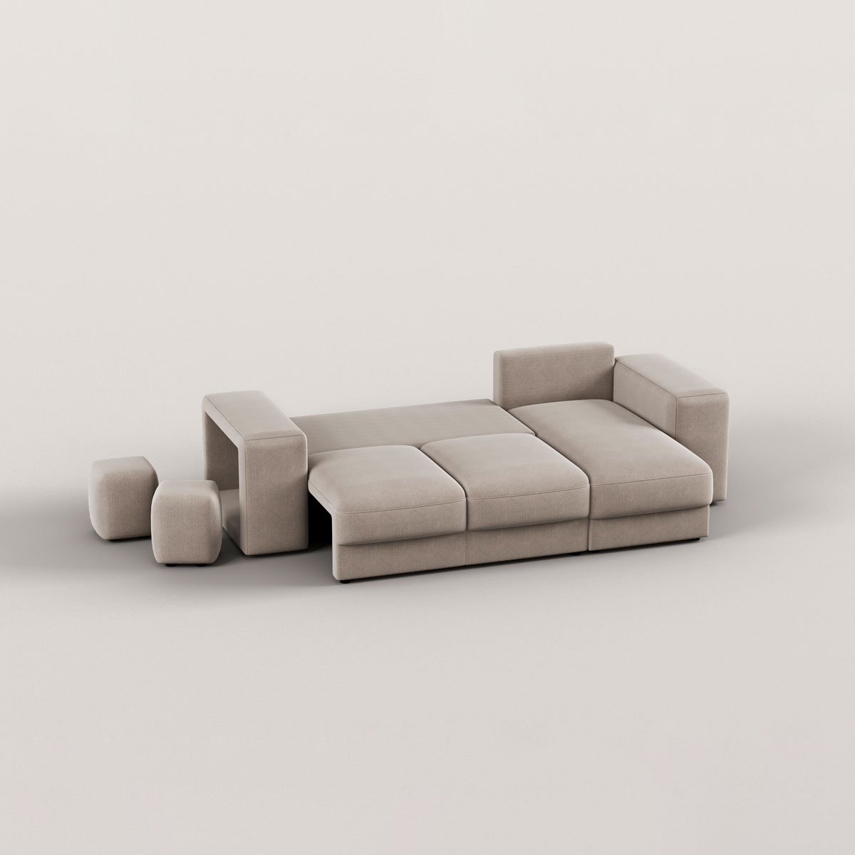 Sofá cama TRENTO taupe com chaise longue