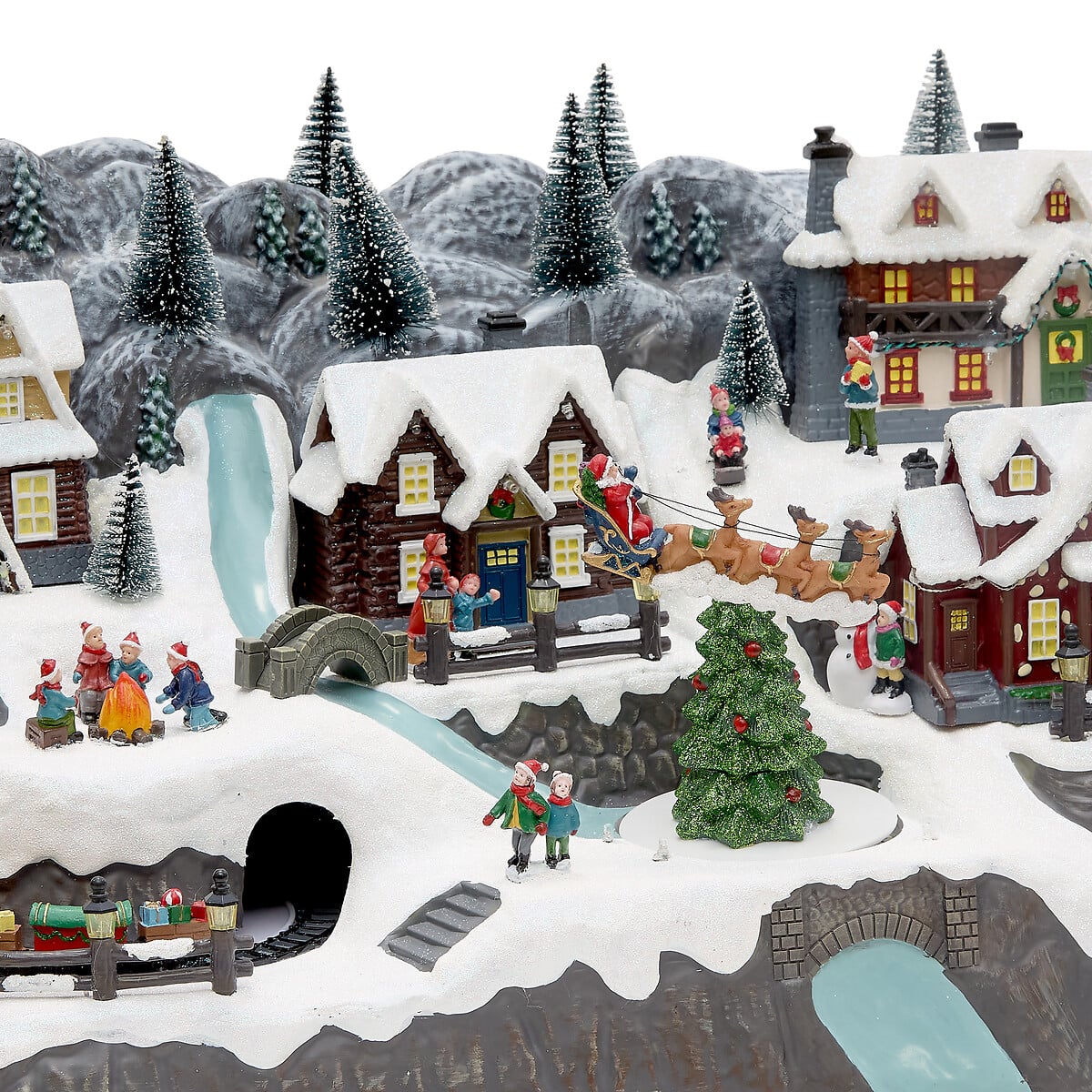 Aldeia montanha de neve com comboio 59x35x32cm