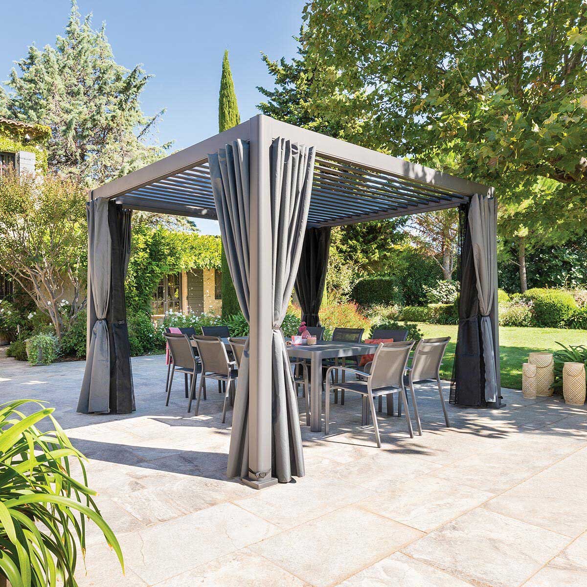 P&eacute;rgola &Eacute;VORA cinza graphite 3,6x3,6m