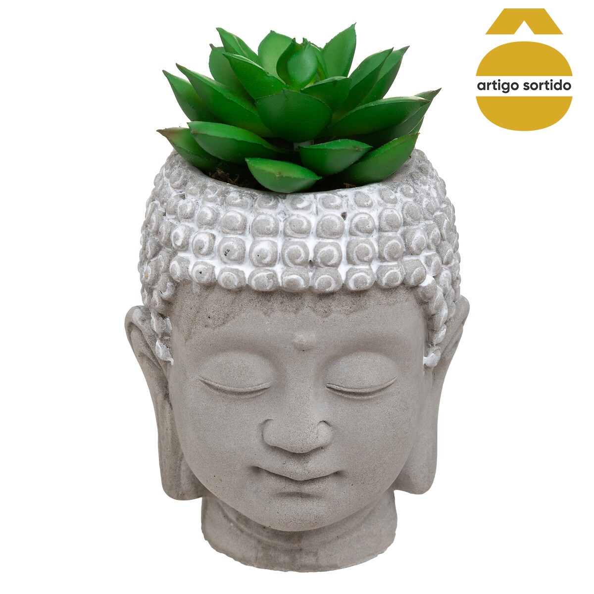 Cabeça buda com planta artificial