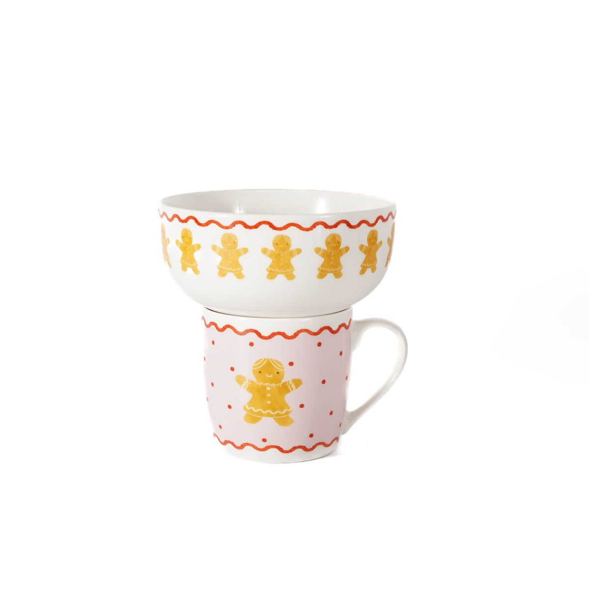 Conjunto de caneca e tigela bolacha de gengibre rosa