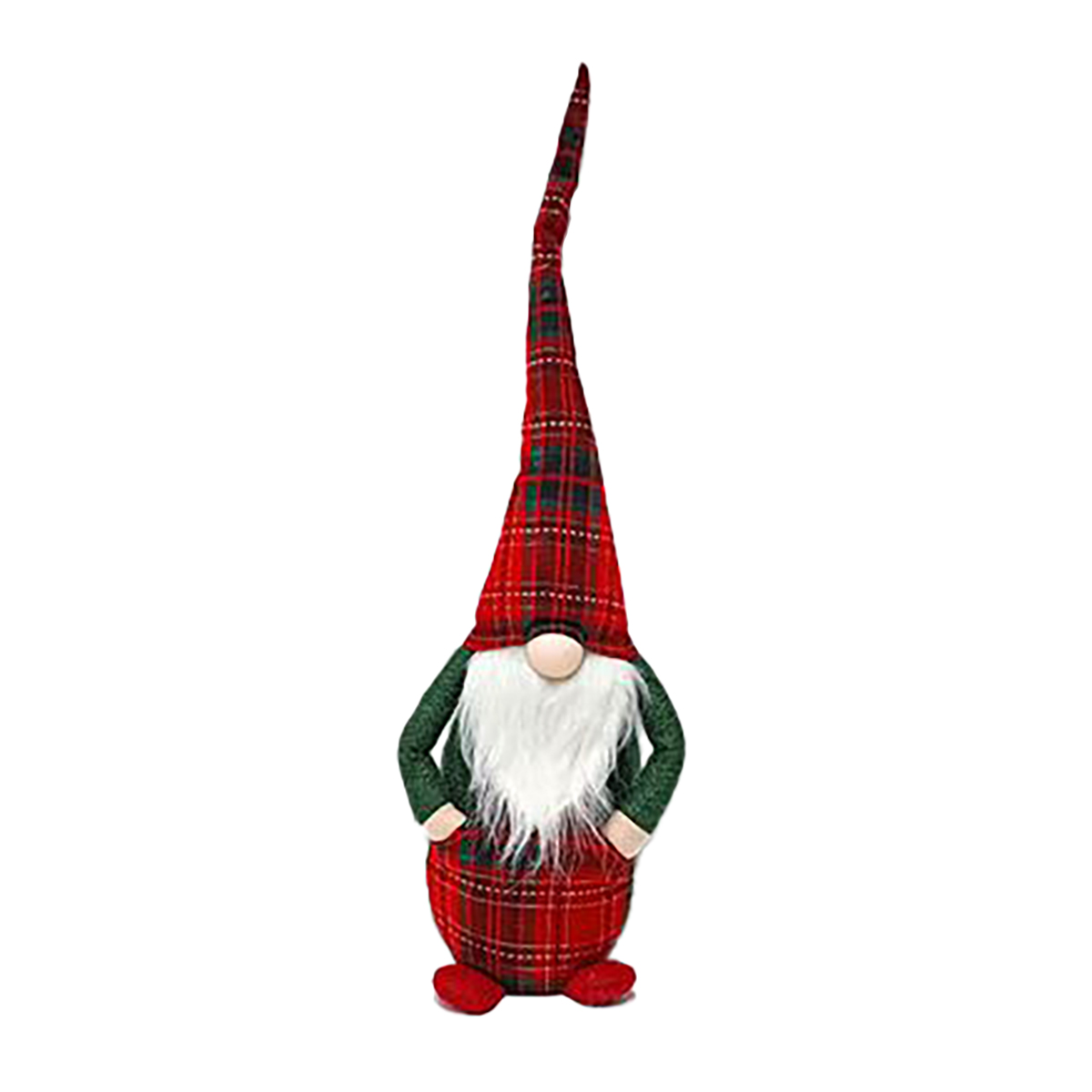Gnomo xadrez vermelho e verde com chap&eacute;u e led 73cm