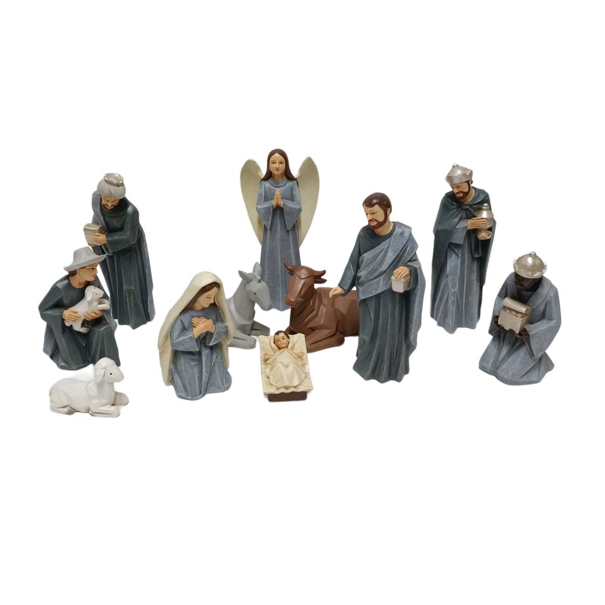 Conjunto De 11 Figuras Decorativas Azuis Para Pres&eacute;pio 20cm