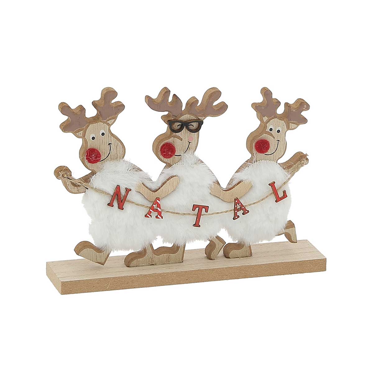 Rena branca e vermelha em madeira