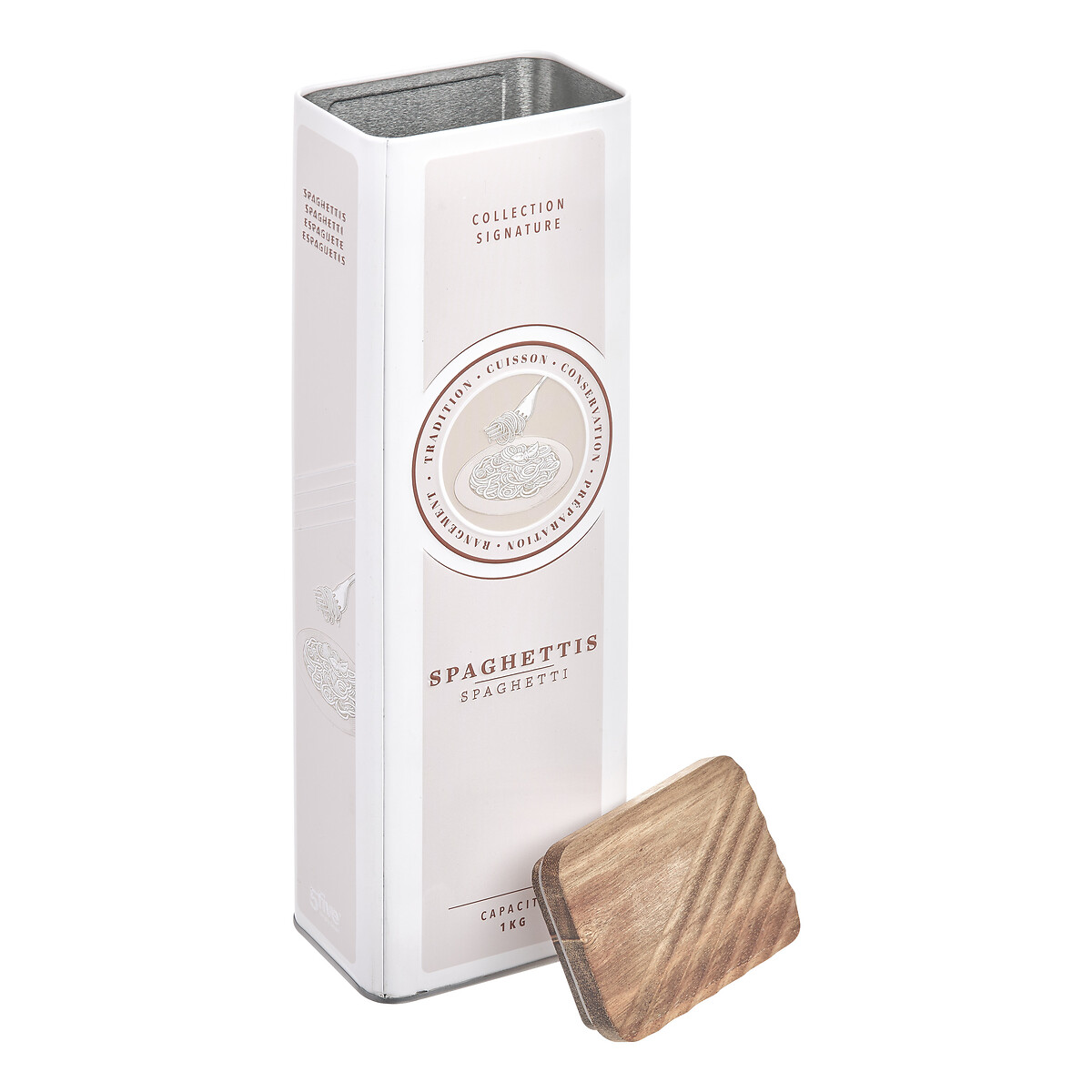 Lata para esparguete bege de metal com tampa