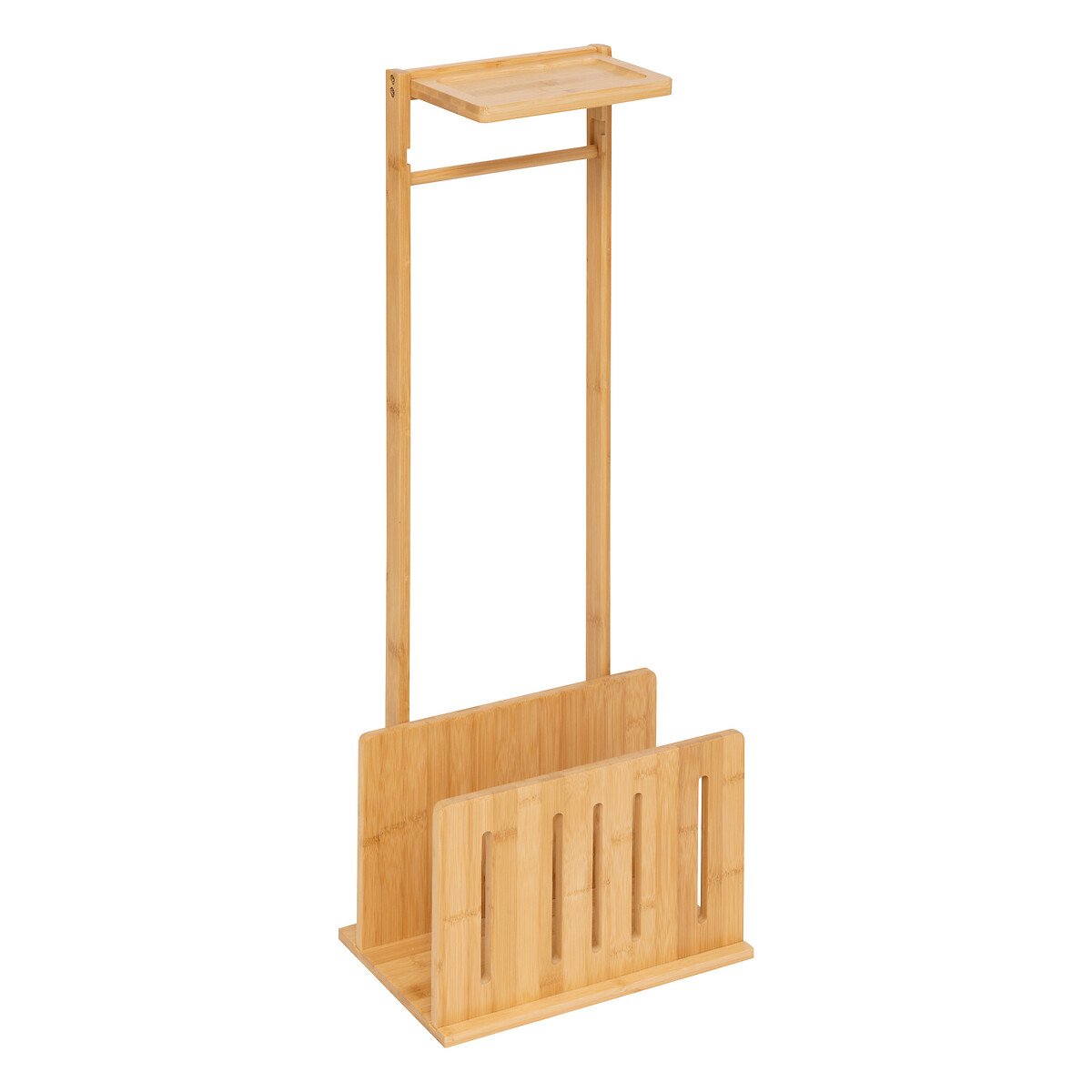 Suporte wc em bambu para papel higi&eacute;nico com reserva