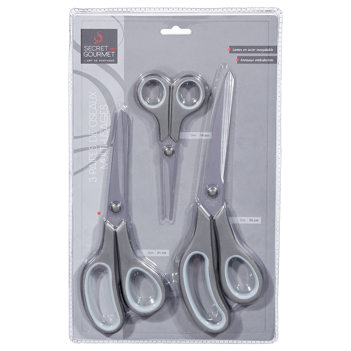 Conjunto de 3 tesouras multiusos cinza