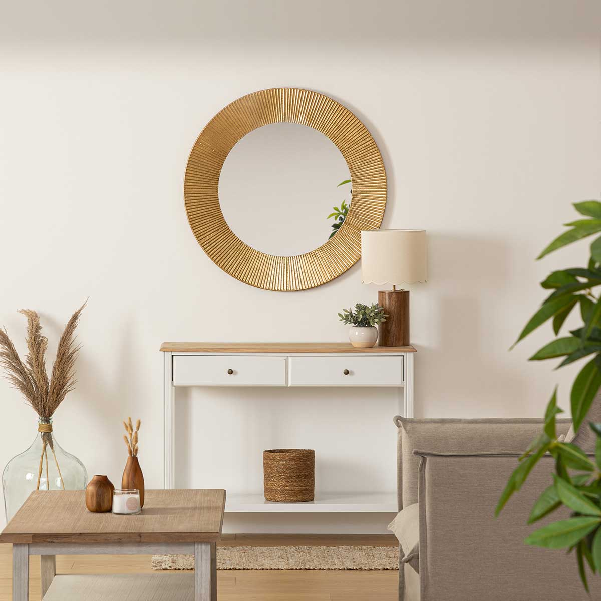 Espelho de parede em metal dourado milda 90cm