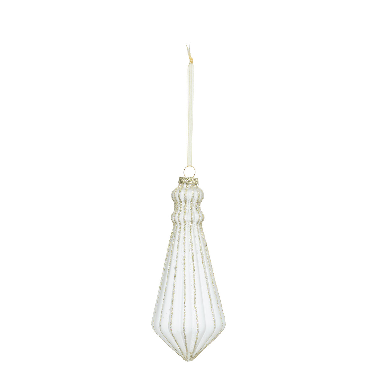 Pendurante em forma de GOTA branca e dourada em vidro 15cm