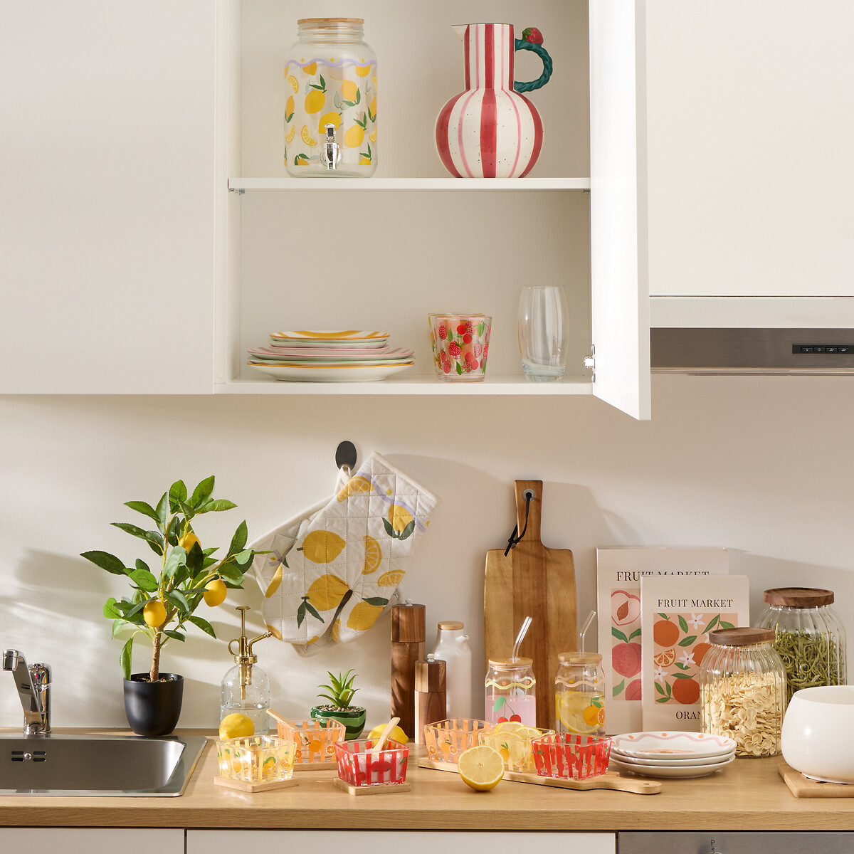 Conjunto de luva e pega de cozinha FRUITY branco