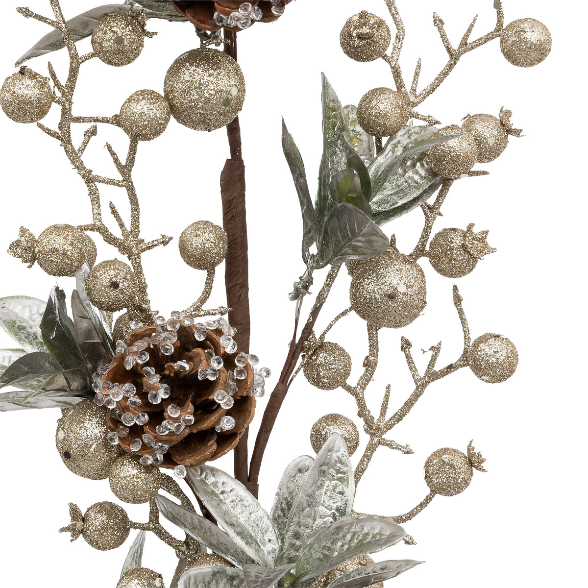 Haste com pinhas e bagas douradas 75cm