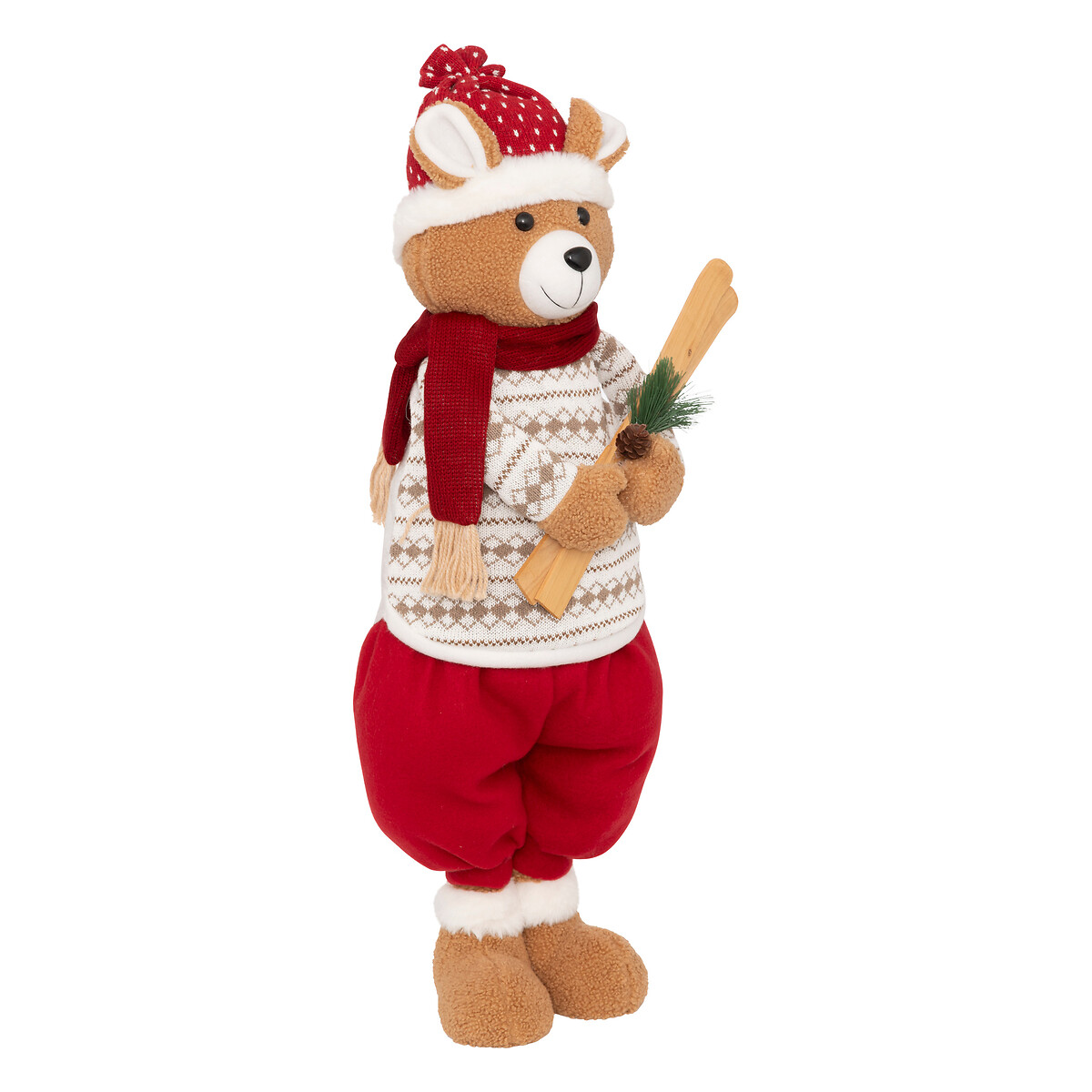 Figura urso SKI com gorro e cachecol extensível 88cm,  Figura urso SKI com gorro e cachecol extensível 88cm