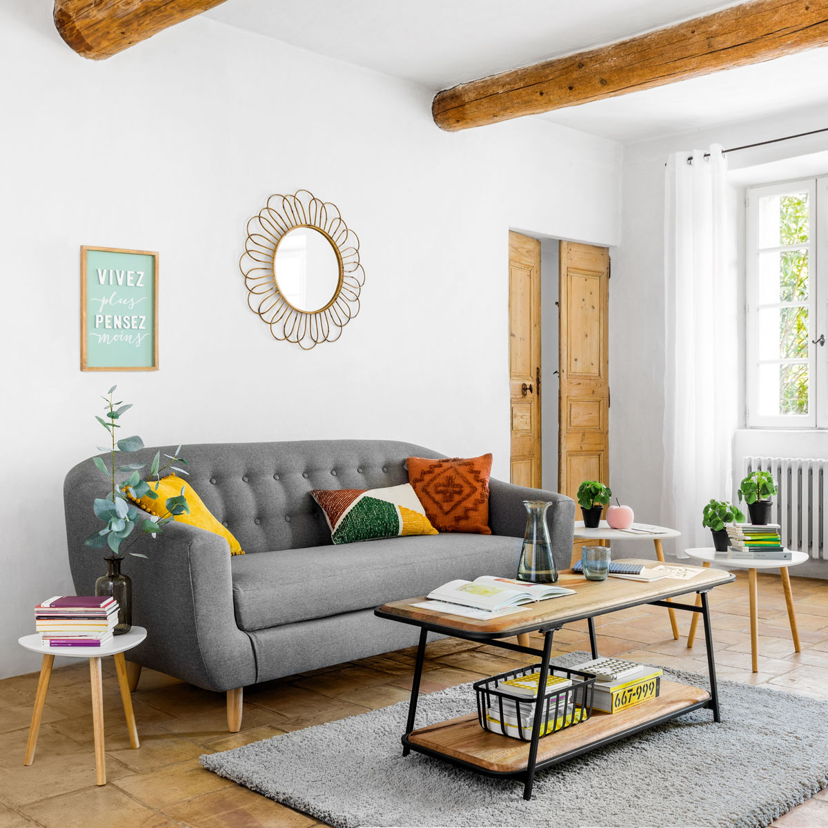 Conjunto de 3 mesas de apoio MILEO branco em madeira