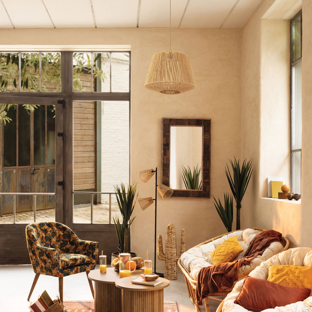 Candeeiro de teto em corda bege JILY