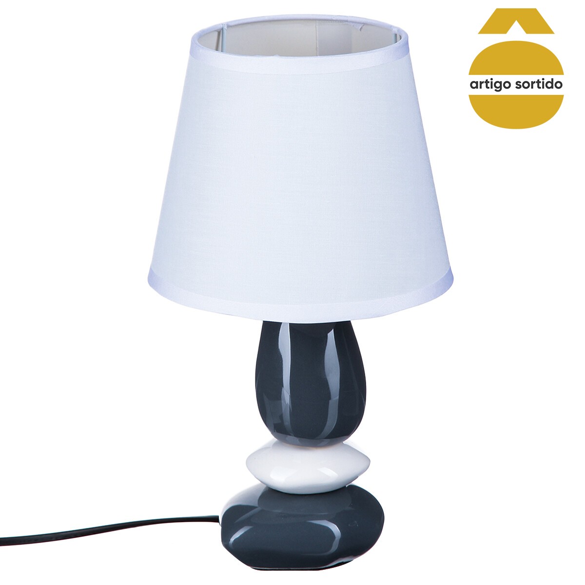 Candeeiro de mesa com 3 pedras em cerâmica