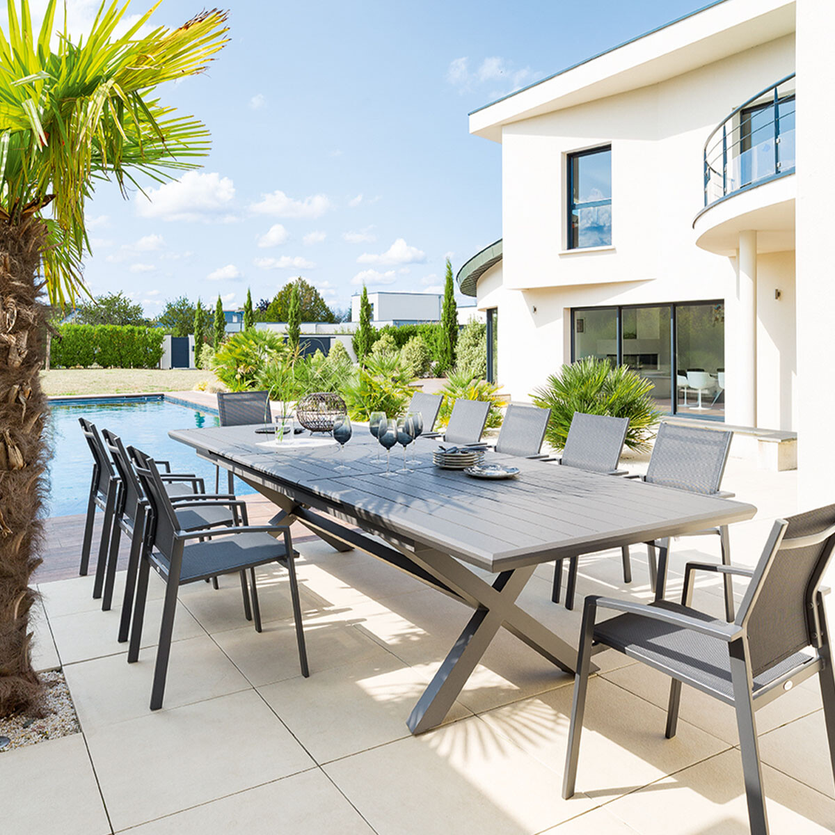 Mesa extensível AXIOME cinza ardósia 250-330cm