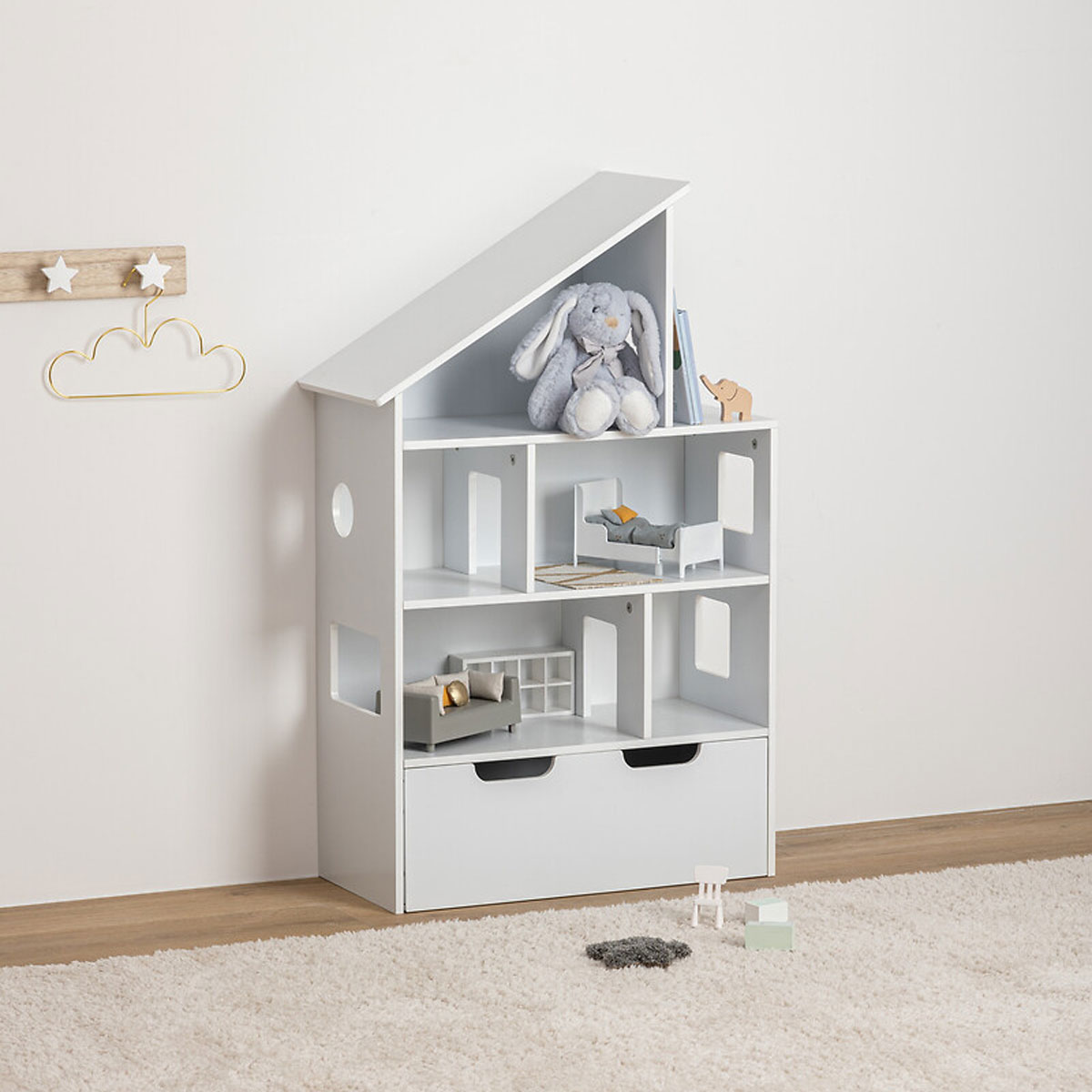 Estante em forma de casa com gaveta MAISON branca