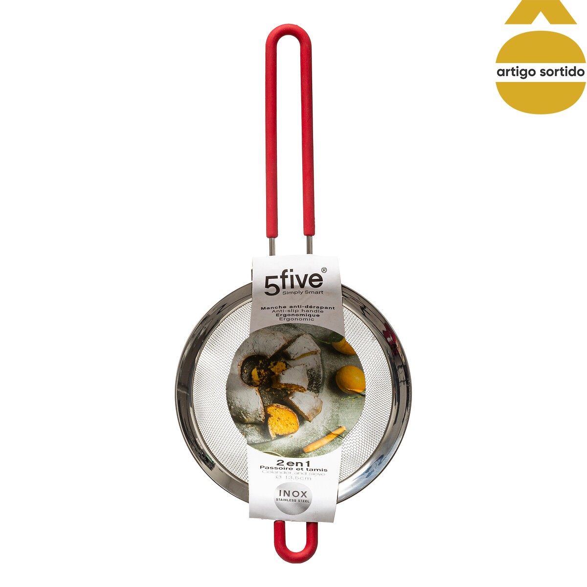 Coador em inox com cabo silicone 14cm,  Coador em inox com cabo silicone 14cm