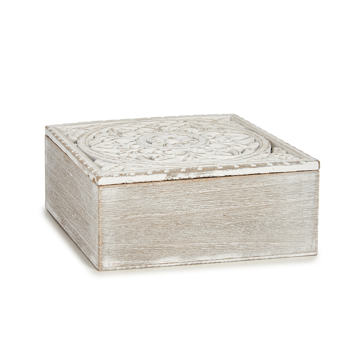 Caixa decorativa branca perfurada em madeira 16,5x19,5cm
