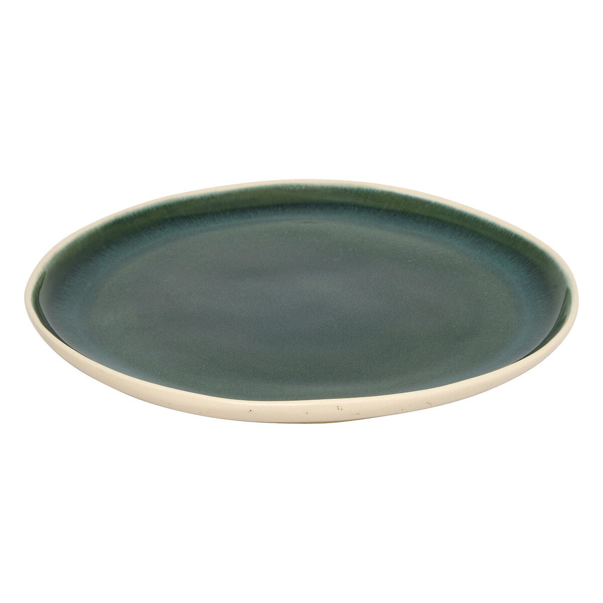 Prato raso WONJA verde em cer&acirc;mica 27cm