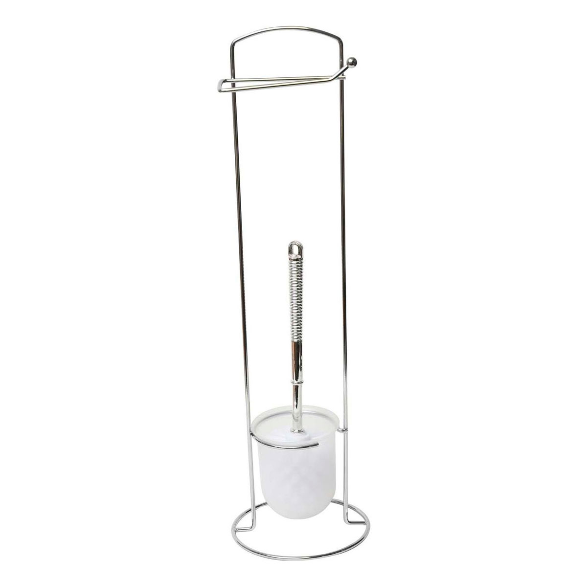 Suporte wc cromado com escova e porta rolos em metal