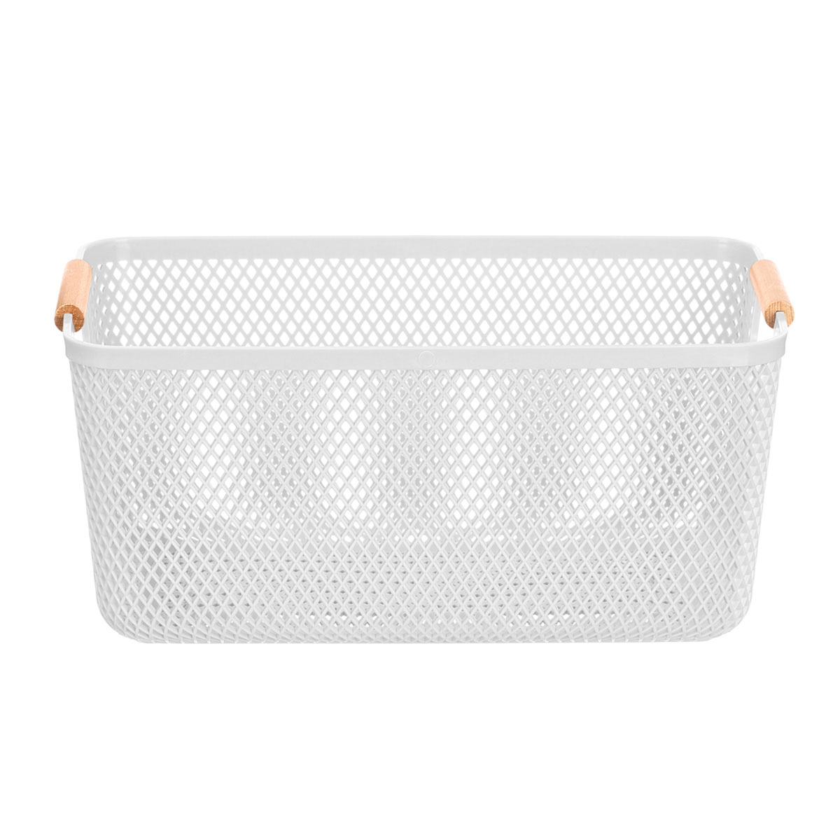 Cesto branco com pega em bambu 32x20,5cm