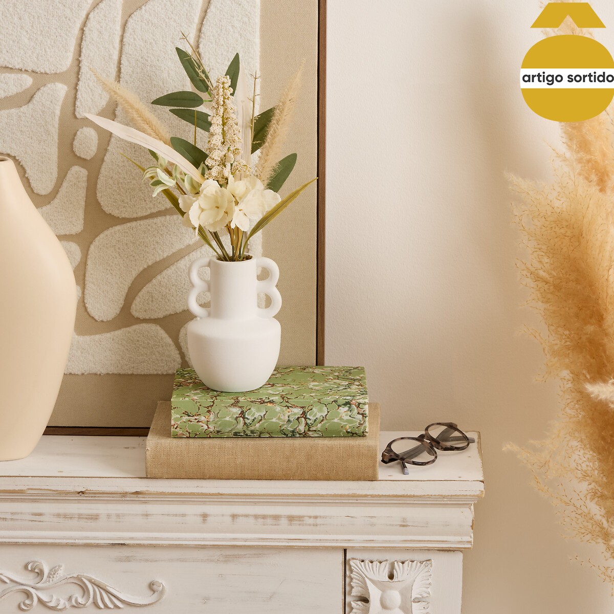 Jarra de cerâmica com flores secas DIBIA 35cm