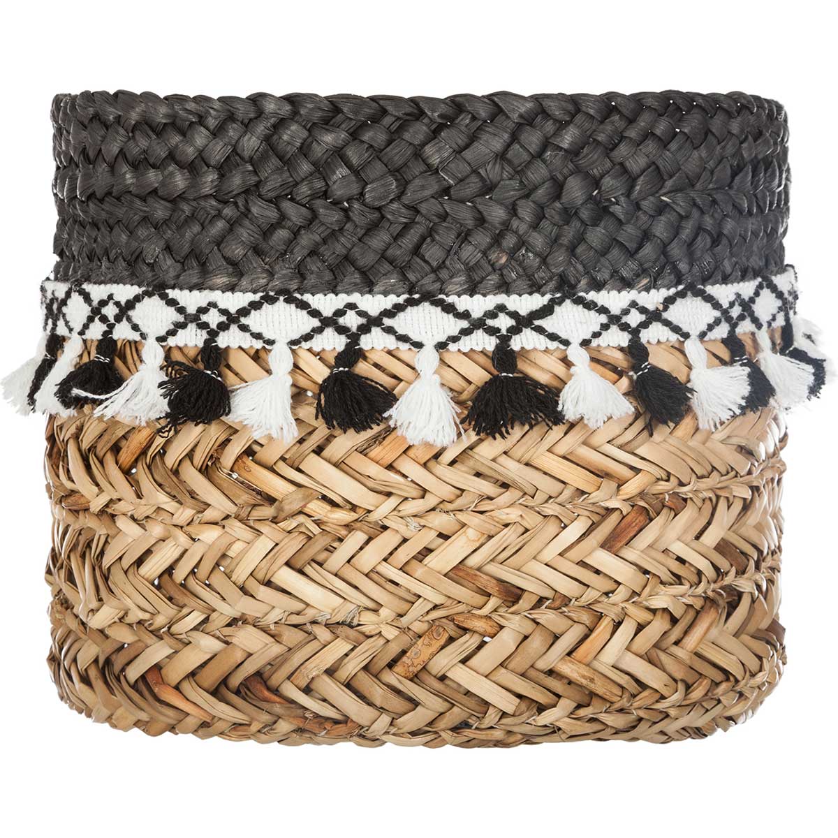 Cesto decorativo seagrass com pompons 26cm