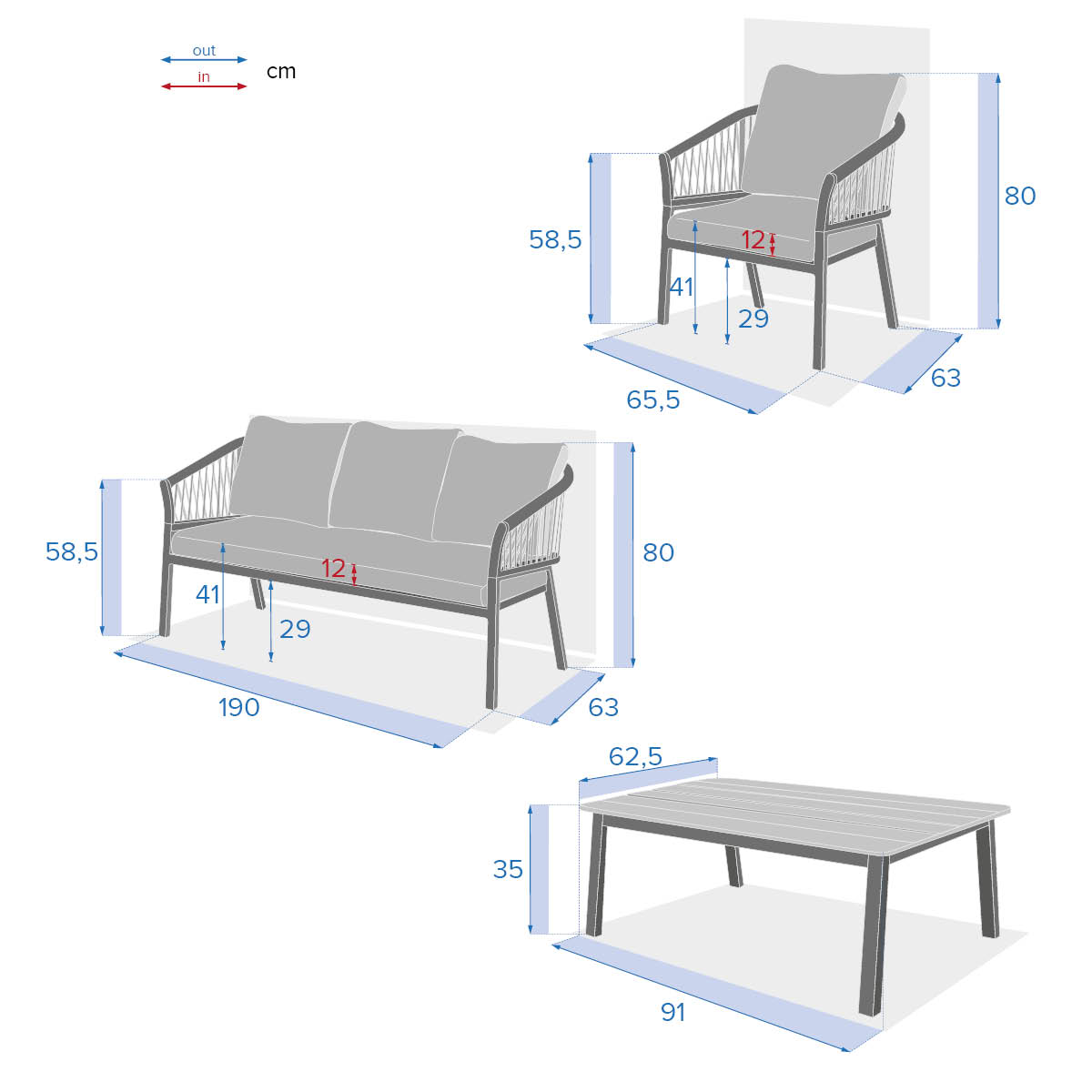 Conjunto de jardim ORIENGO cinza escuro