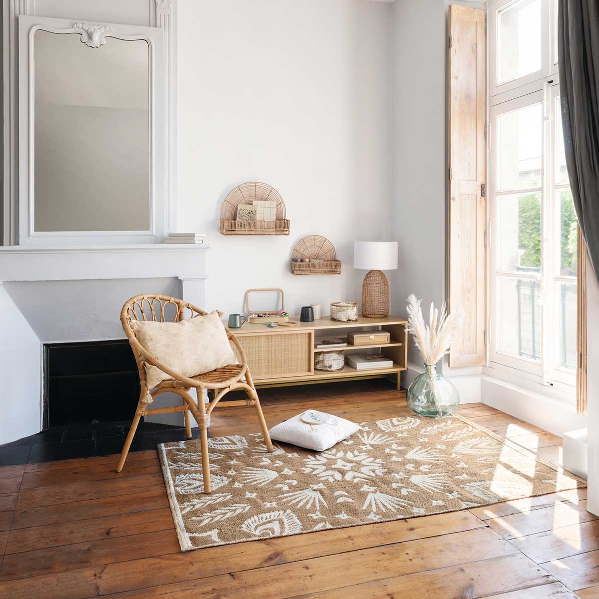 Candeeiro de mesa KARLA em rattan bege e branco