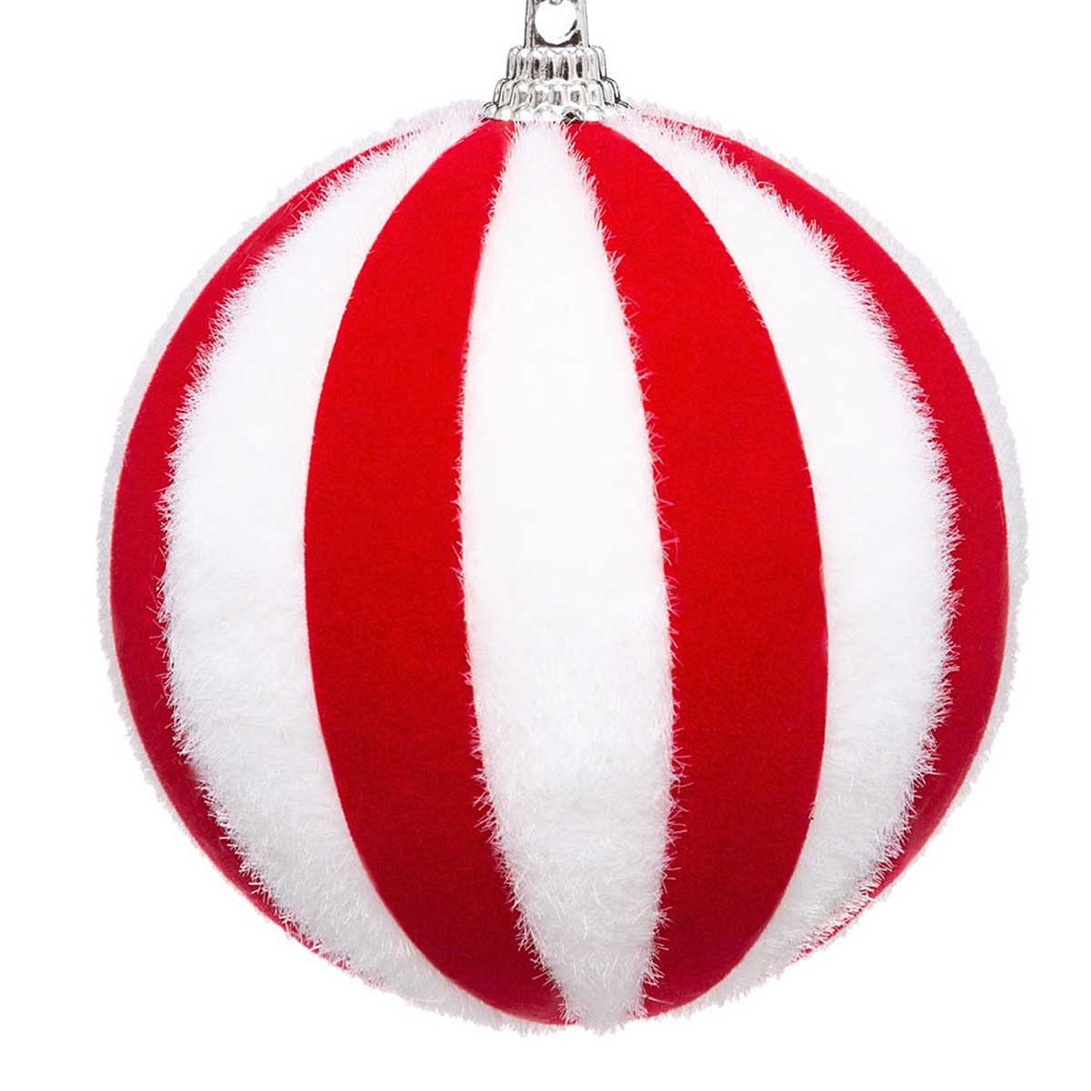 Bola de natal com riscas vermelhas e brancas