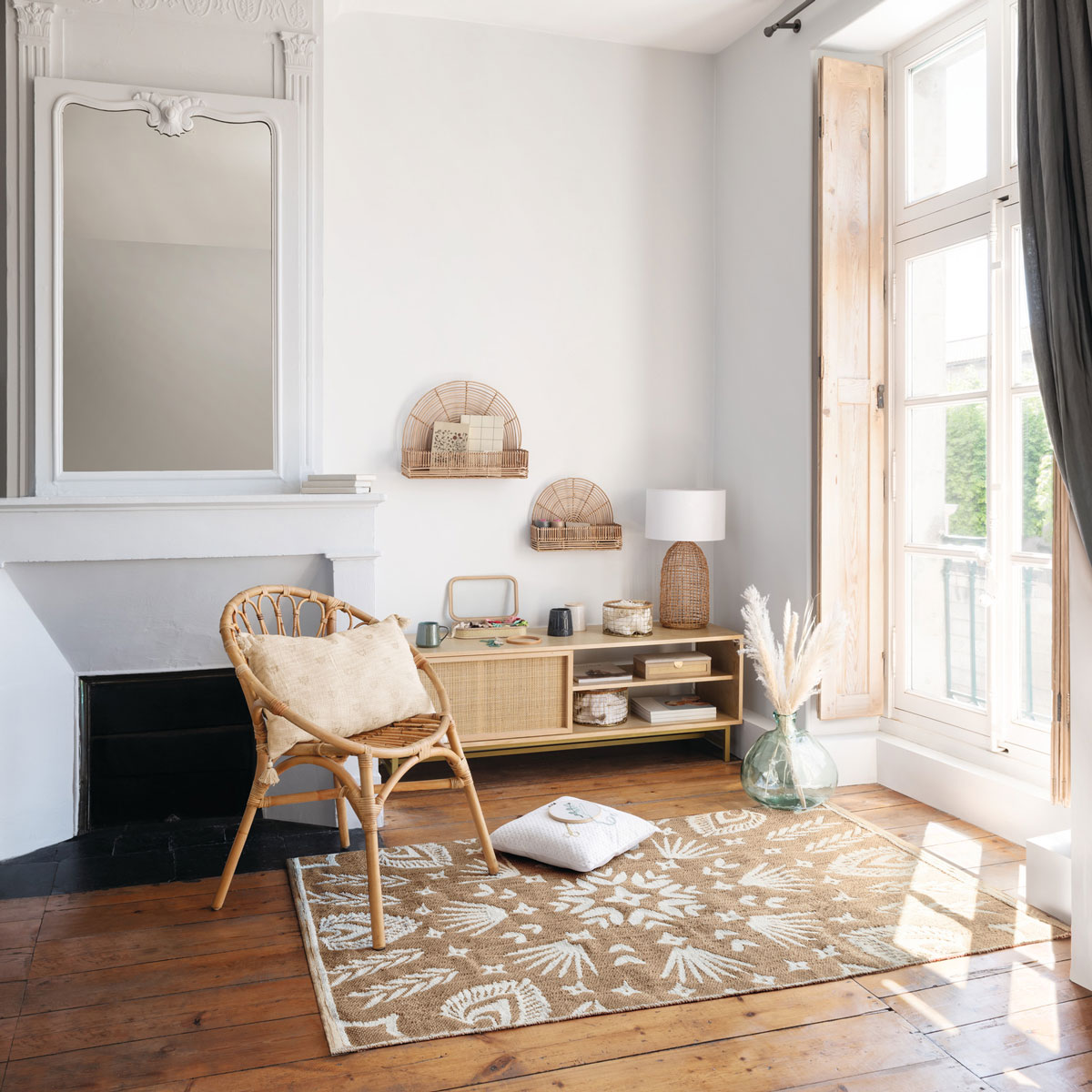 Cadeirão FOLK praya bege em rattan,  Cadeirão FOLK praya bege em rattan